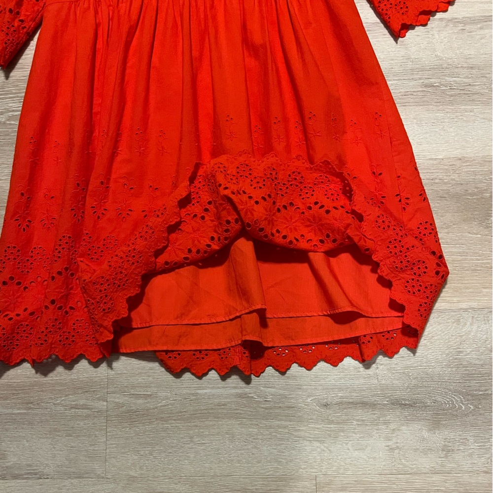 Madewell 153436 Women's Eyelet Lattice Dress V-Neck Bright Poppy Red Sz. 12 - Picture 10 of 14